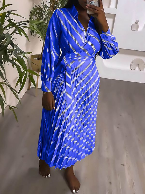 Stripe Tied Pleated Dress