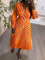 Stripe Tied Pleated Dress