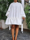 Beautiedoll Solid Puff-Sleeve Ruffle Dress