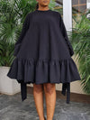 Solid Puff-Sleeve Ruffle Dress