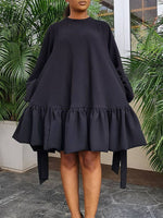 Beautiedoll Solid Puff-Sleeve Ruffle Dress