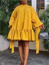 Beautiedoll Solid Puff-Sleeve Ruffle Dress