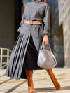 Mock-Neck Top & Pleated Skirt Set