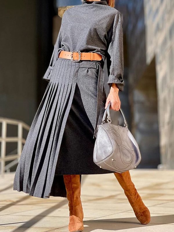 Mock-Neck Top & Pleated Skirt Set