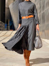 Mock-Neck Top & Pleated Skirt Set