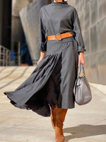 Mock-Neck Top & Pleated Skirt Set