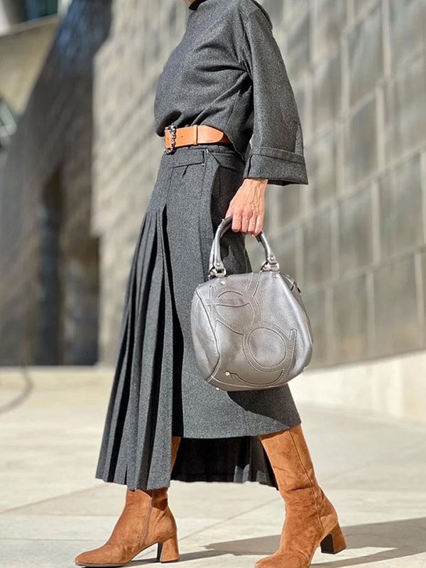 Mock-Neck Top & Pleated Skirt Set