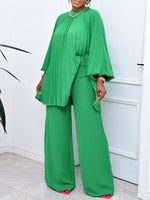 Solid Pleated Top & Pants Set