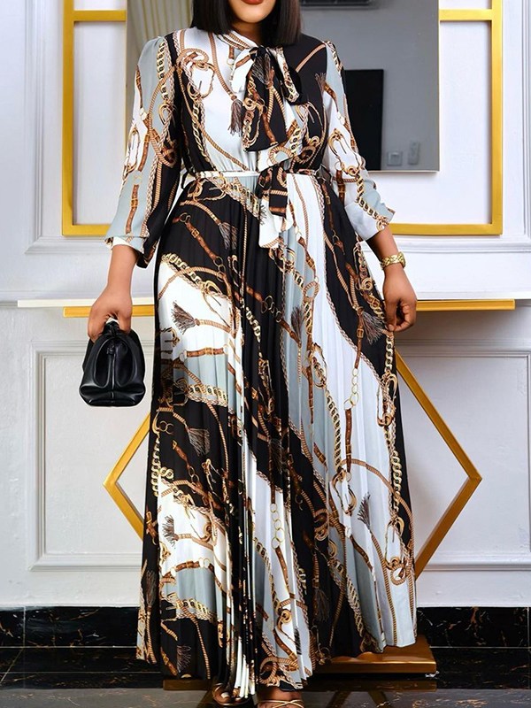 Printed Tied Pleated Dress