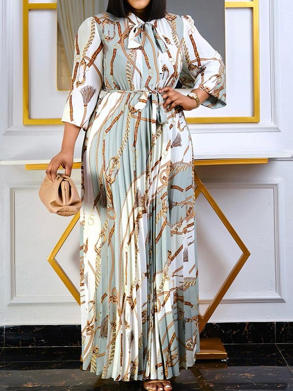 Printed Tied Pleated Dress