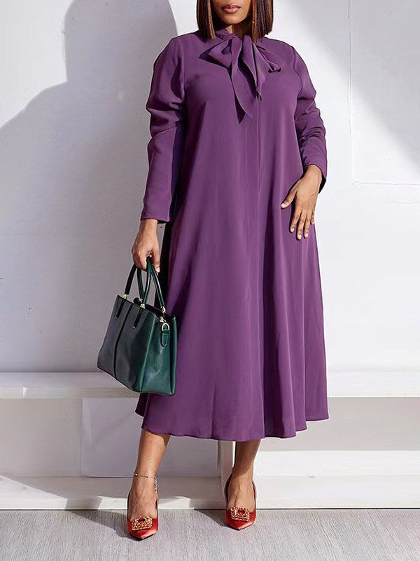 Solid Tied-Neck Dress