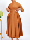 Solid Tied-Waist Midi Dress