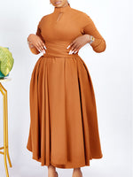 Solid Tied-Waist Midi Dress