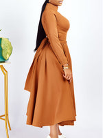 Solid Tied-Waist Midi Dress