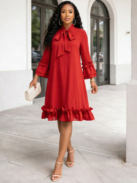 Solid Tied-Neck Frilled Dress