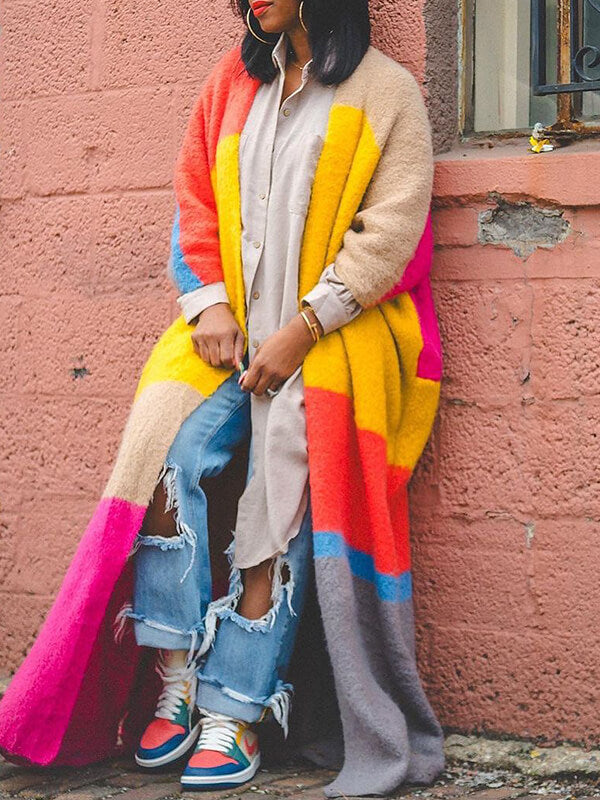 Colorblock Open-Front Cardigan