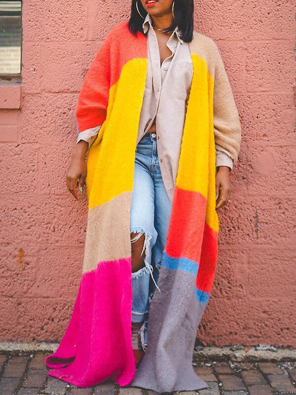 Colorblock Open-Front Cardigan