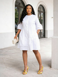 Solid Bell-Sleeve Shirt Dress