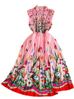 Printed Frilled Pleated Dress