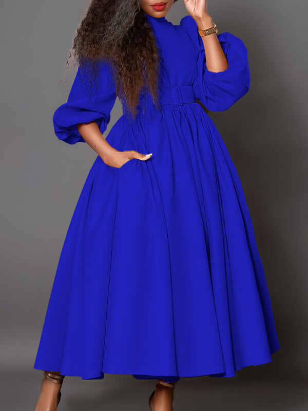 Solid Belted Midi Dress--Clearance
