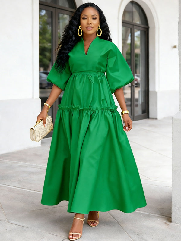 Solid V-Neck Maxi Dress