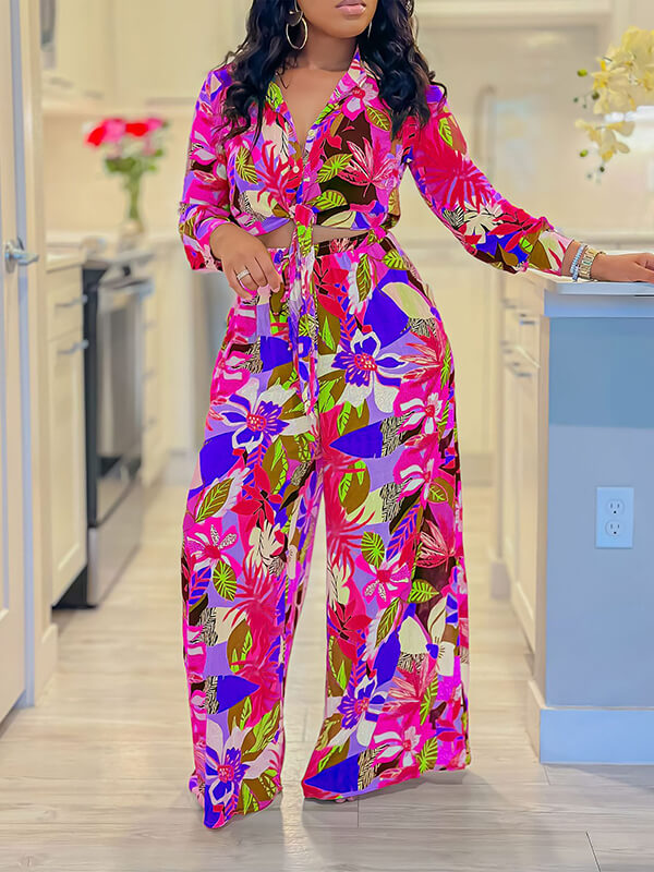 Beautiedoll Printed Shirt & Wide-Leg Pants Set
