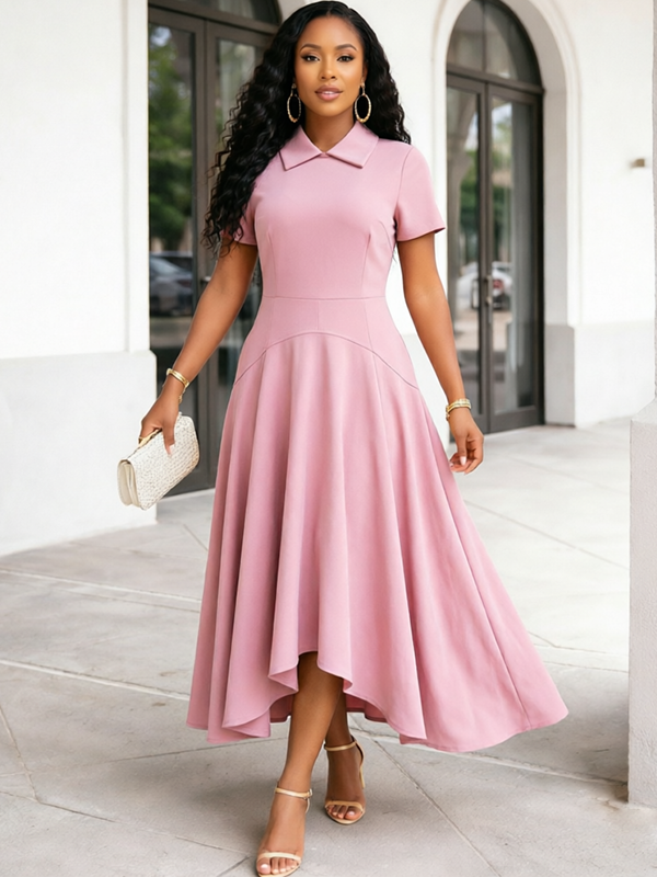 Solid Collared Midi Dress – Beautiedoll