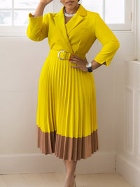 Beautiedoll Two-Tone Belted Pleated Dress