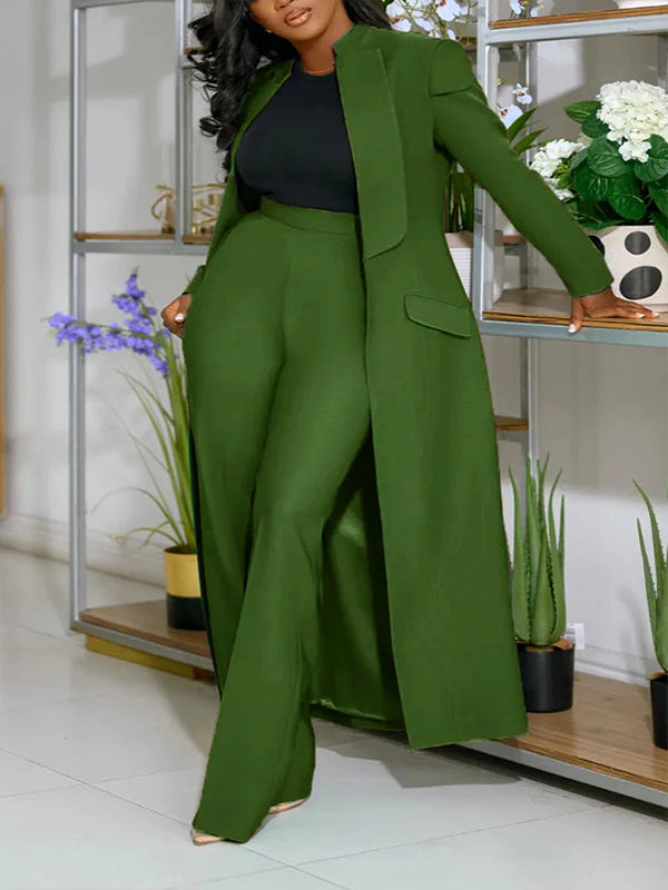 Solid Long Blazer & Pants Set