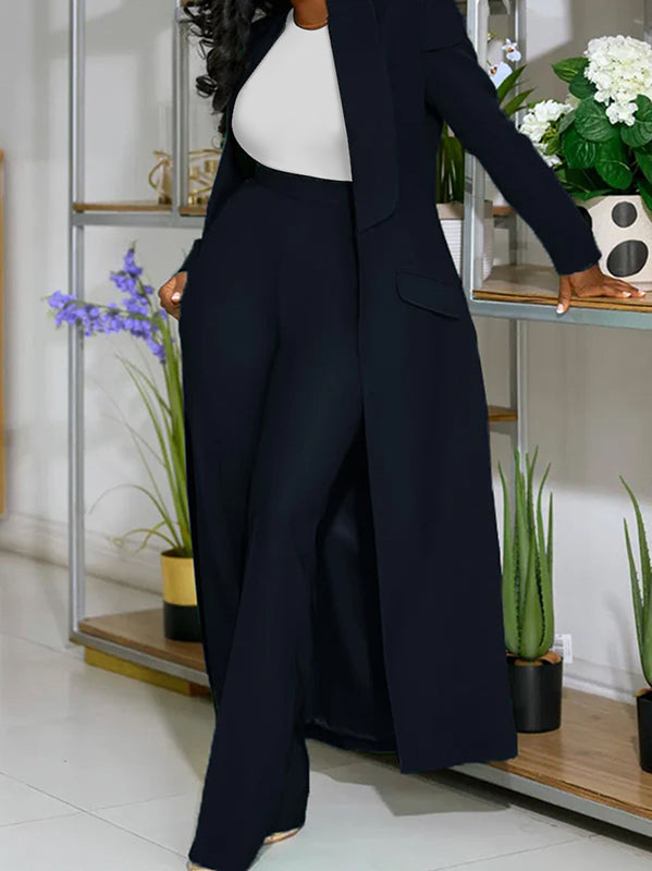 Solid Long Blazer & Pants Set
