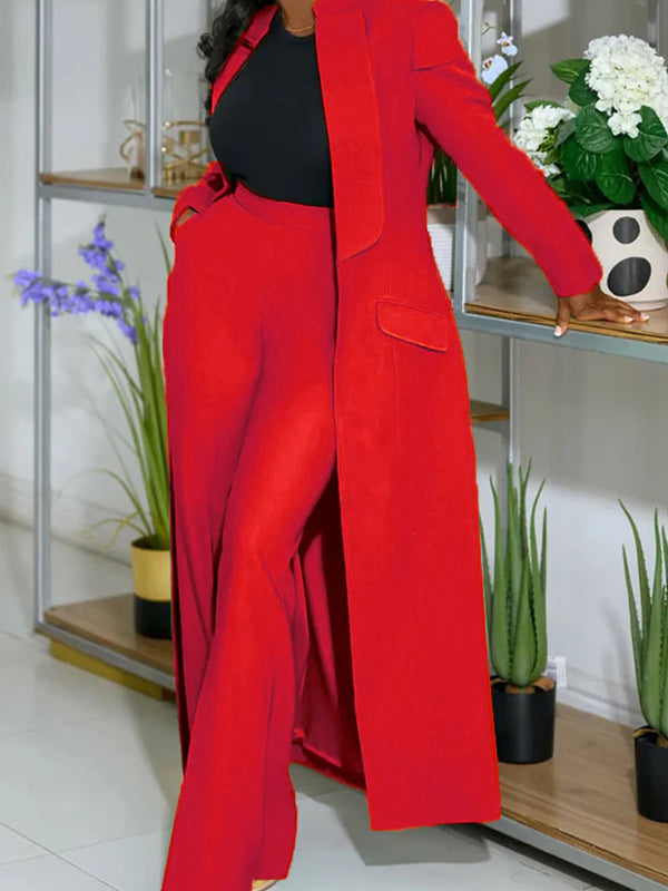 Solid Long Blazer & Pants Set