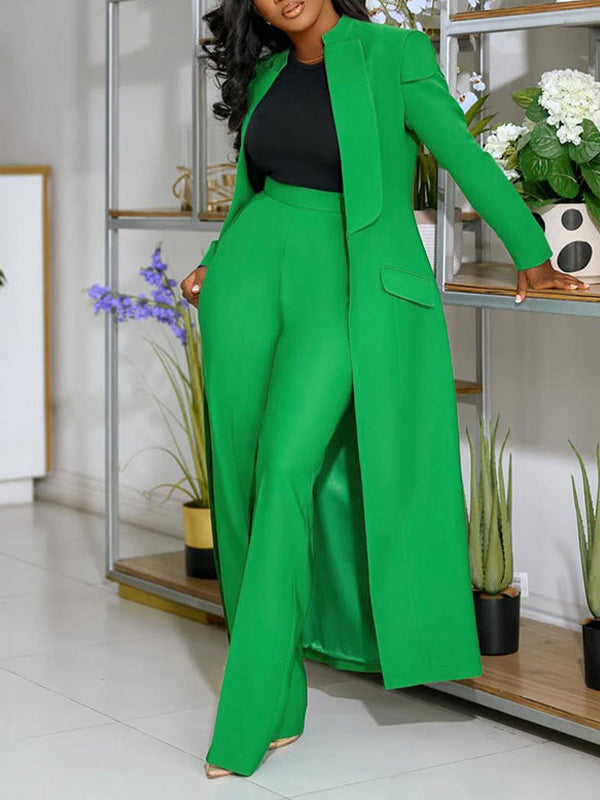 Solid Long Blazer & Pants Set