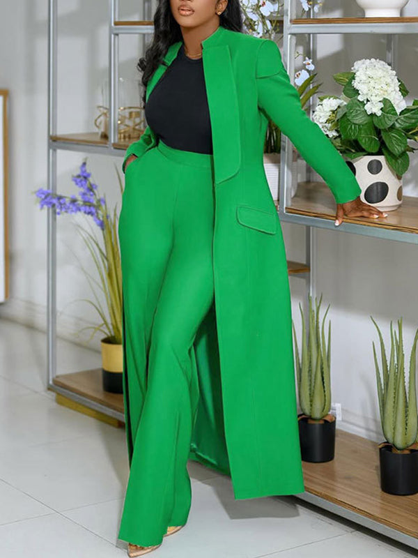 Solid Long Blazer & Pants Set