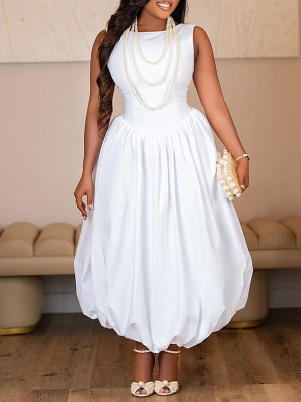 Printed Tied-Neck Pleated Dress