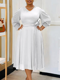 V-Neck Pleated Dress