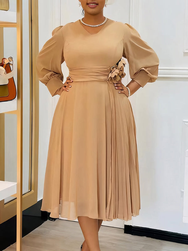 V-Neck Pleated Dress
