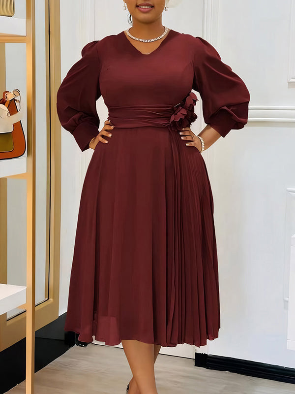 V-Neck Pleated Dress