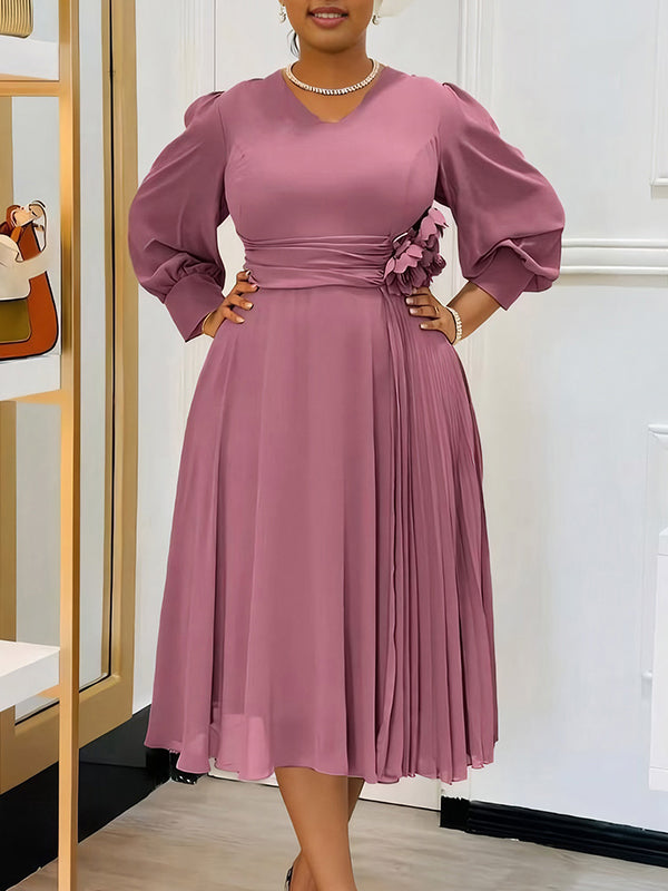 V-Neck Pleated Dress