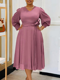 V-Neck Pleated Dress