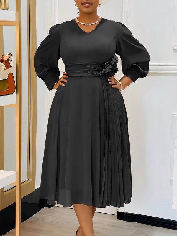 V-Neck Pleated Dress