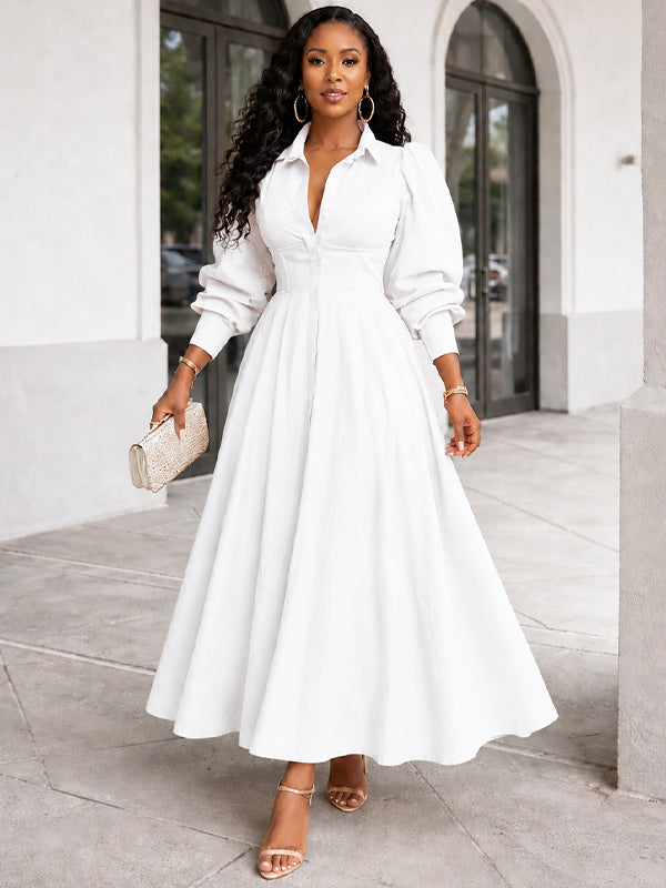 Solid Button-Front Shirt Dress – Beautiedoll