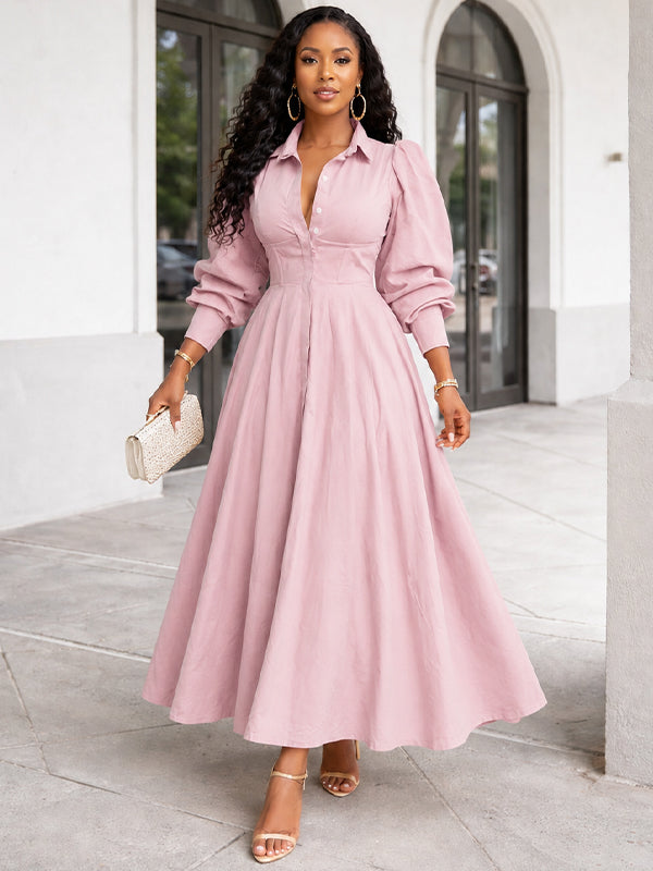 bell sleeve long dress Solid Bell-Sleeve Shirt Dress – Beautiedoll