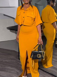 Solid Shirt & Skirt Set