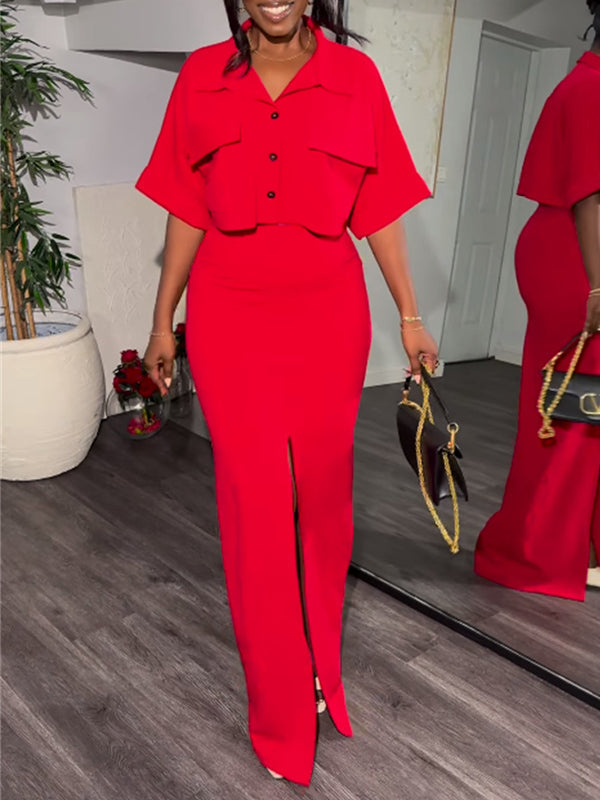 Solid Shirt & Skirt Set