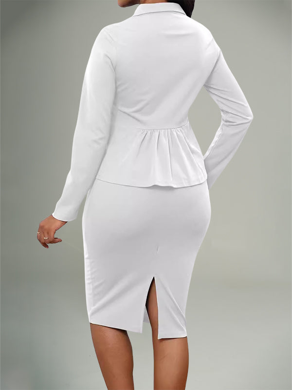 Solid Blazer & Skirt Set