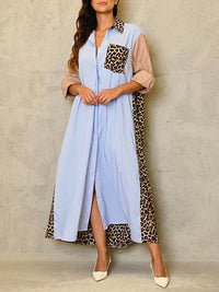 Leopard Combo Stripe Shirt Dress
