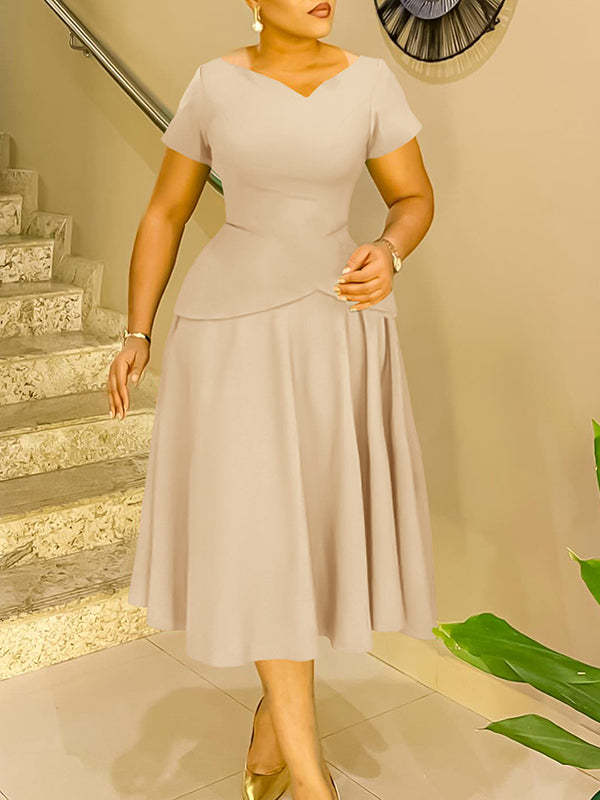 Solid V-Neck Midi Dress