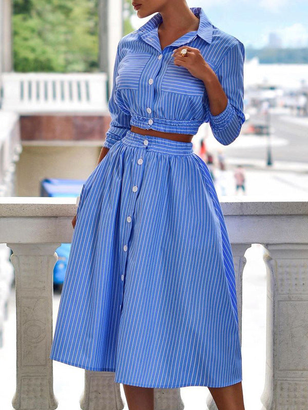 Stripe Shirt & Skirt Set