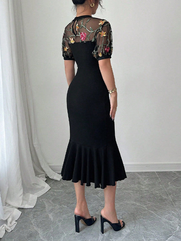Sheer Combo Ruffle Dress