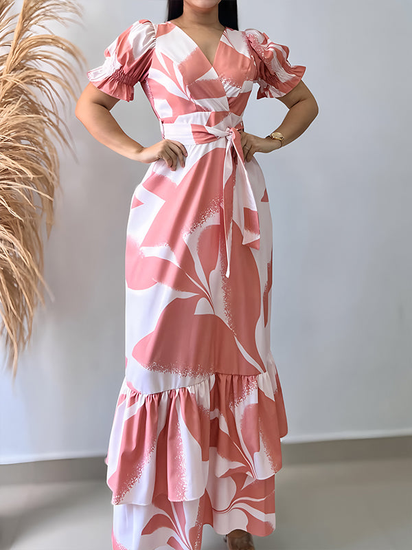 Printed Tied Ruffle Dress